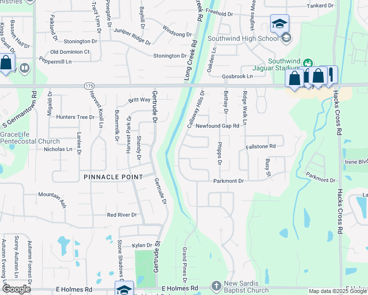 map of restaurants, bars, coffee shops, grocery stores, and more near 4842 Callaway Hills Drive in Memphis