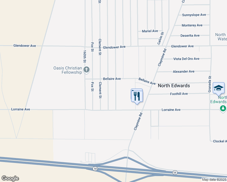 map of restaurants, bars, coffee shops, grocery stores, and more near 13157 Davenport Street in North Edwards