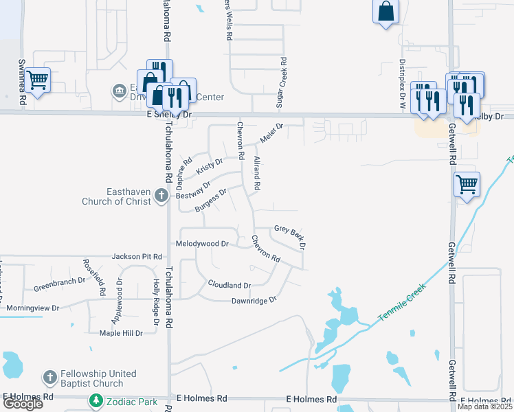 map of restaurants, bars, coffee shops, grocery stores, and more near 4854 Chevron Road in Memphis
