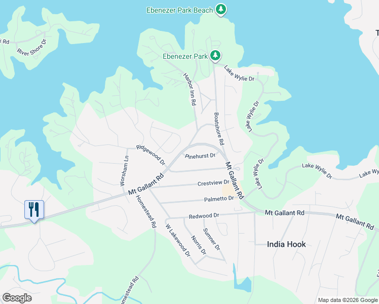 map of restaurants, bars, coffee shops, grocery stores, and more near 4090 Pinehurst Drive in Rock Hill