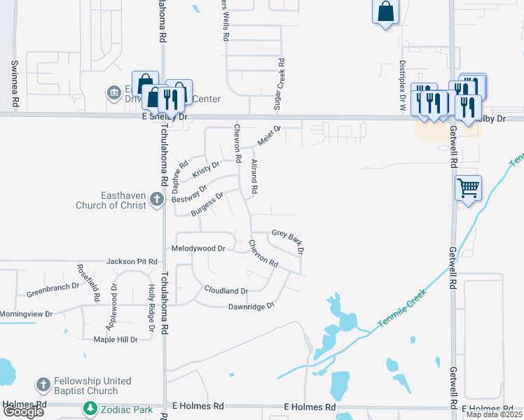 map of restaurants, bars, coffee shops, grocery stores, and more near 4854 Chevron Road in Memphis