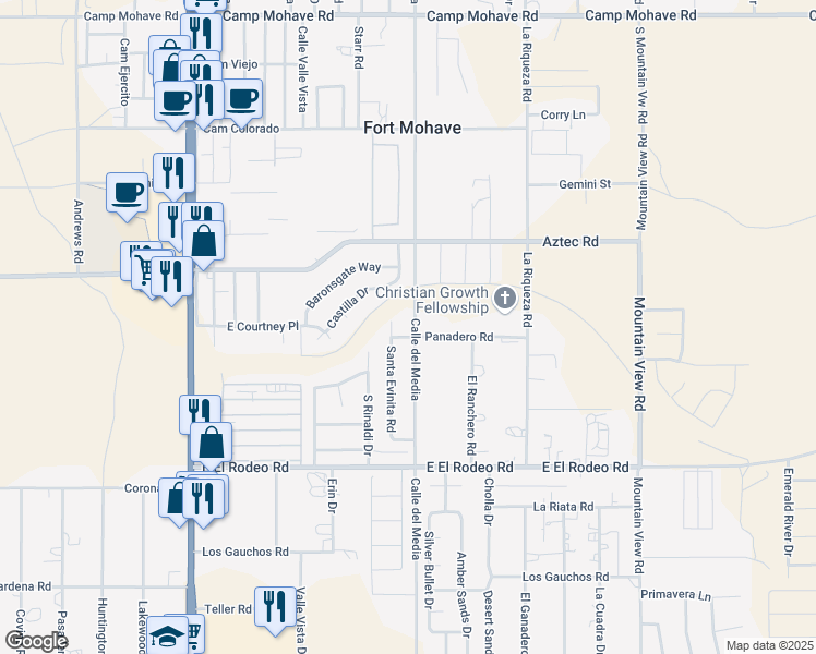 map of restaurants, bars, coffee shops, grocery stores, and more near 4833 Calle del Media in Fort Mohave