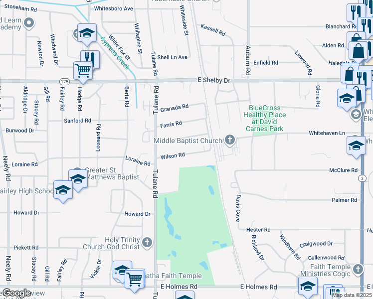 map of restaurants, bars, coffee shops, grocery stores, and more near 710 Wilson Road in Memphis