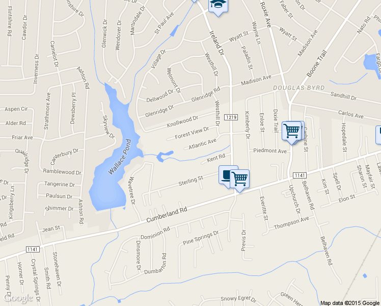 map of restaurants, bars, coffee shops, grocery stores, and more near 4413 Atlantic Avenue in Fayetteville