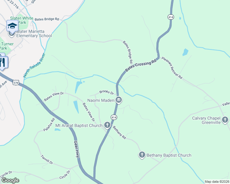 map of restaurants, bars, coffee shops, grocery stores, and more near 57 Brooks Drive in Travelers Rest