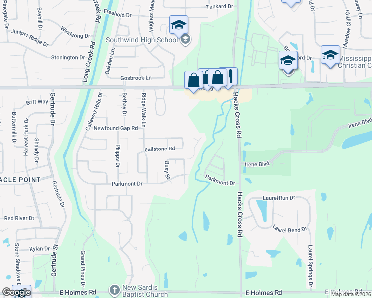 map of restaurants, bars, coffee shops, grocery stores, and more near 7875 Fallstone Road in Memphis