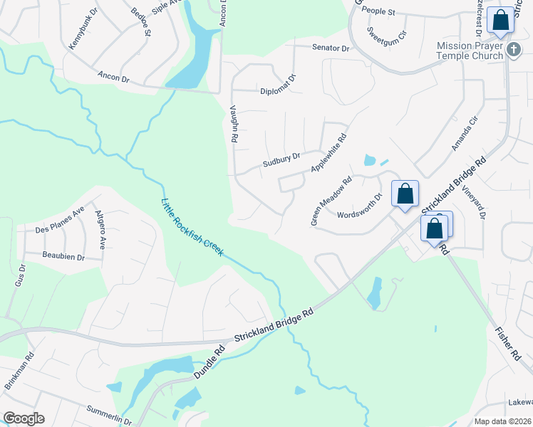 map of restaurants, bars, coffee shops, grocery stores, and more near 6752 Vaughn Road in Fayetteville