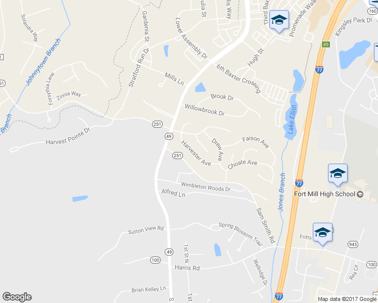 map of restaurants, bars, coffee shops, grocery stores, and more near 2326 Harvester Avenue in Fort Mill