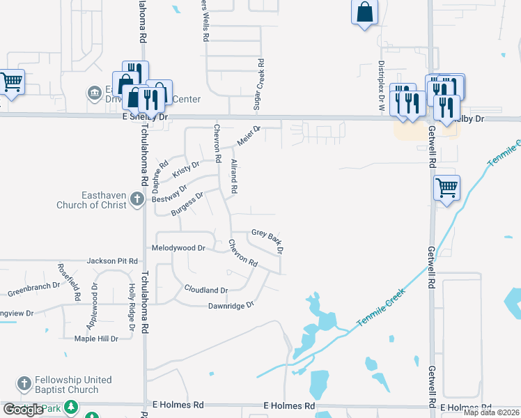 map of restaurants, bars, coffee shops, grocery stores, and more near 3494 Sealy Avenue in Memphis