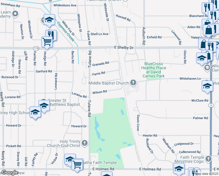 map of restaurants, bars, coffee shops, grocery stores, and more near 710 Wilson Road in Memphis