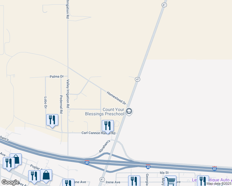 map of restaurants, bars, coffee shops, grocery stores, and more near 13 Homestead Drive in Moriarty