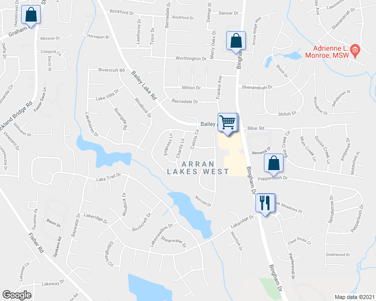 map of restaurants, bars, coffee shops, grocery stores, and more near 1738 Calista Circle in Fayetteville