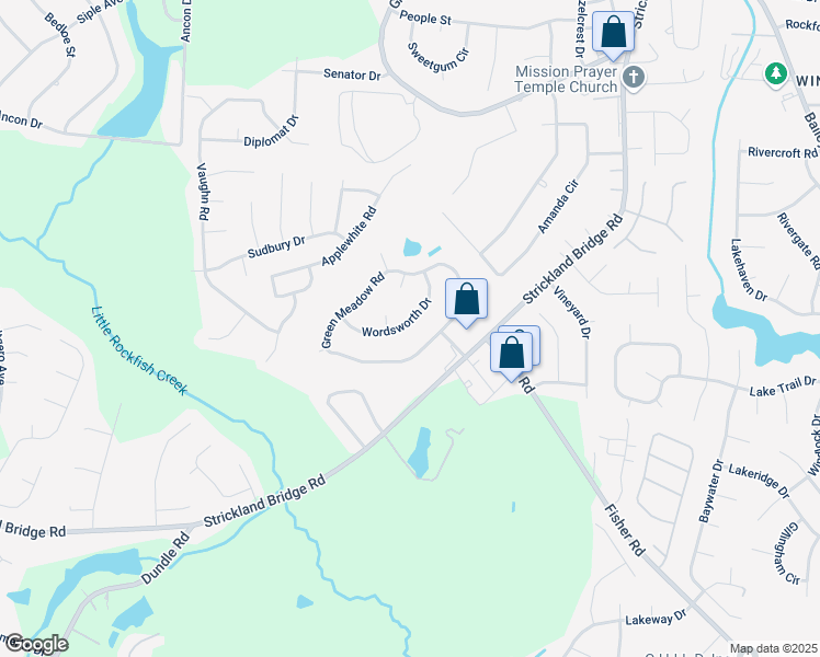 map of restaurants, bars, coffee shops, grocery stores, and more near 1923 Wordsworth Drive in Fayetteville