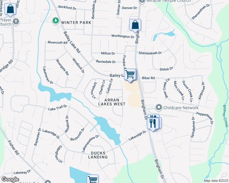 map of restaurants, bars, coffee shops, grocery stores, and more near 6017 Towhee Street in Fayetteville