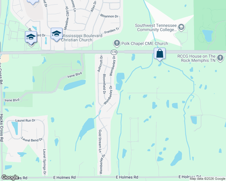 map of restaurants, bars, coffee shops, grocery stores, and more near 4850 Wemberley Drive in Memphis