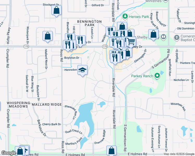 map of restaurants, bars, coffee shops, grocery stores, and more near 4850 Sturbridge Lane in Memphis