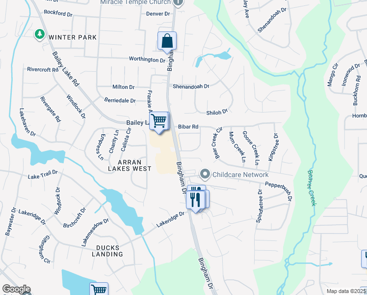 map of restaurants, bars, coffee shops, grocery stores, and more near 1711 Renwick Drive in Fayetteville