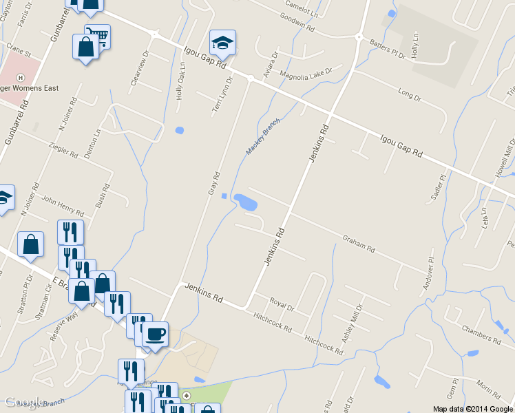 map of restaurants, bars, coffee shops, grocery stores, and more near 1715 Jenkins Road in Chattanooga
