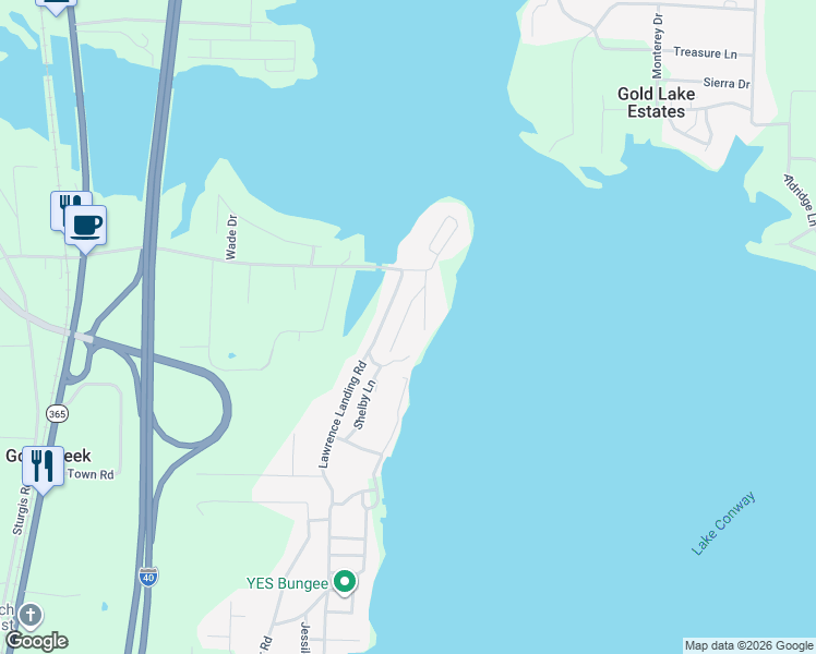 map of restaurants, bars, coffee shops, grocery stores, and more near 23 Fred Lane in Conway