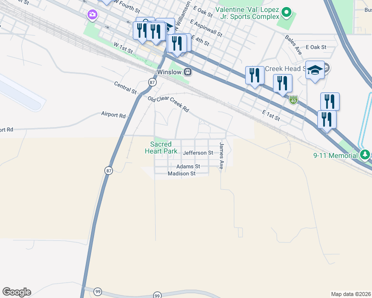 map of restaurants, bars, coffee shops, grocery stores, and more near 400 Jefferson Street in Winslow