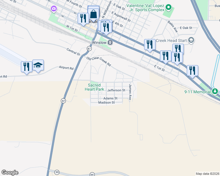 map of restaurants, bars, coffee shops, grocery stores, and more near 400 Jefferson Street in Winslow