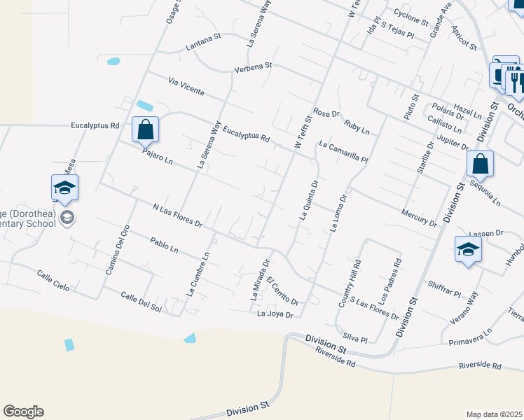 map of restaurants, bars, coffee shops, grocery stores, and more near 120 Las Flores Drive in Nipomo