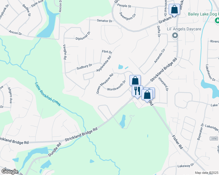 map of restaurants, bars, coffee shops, grocery stores, and more near 1936 Wordsworth Drive in Fayetteville