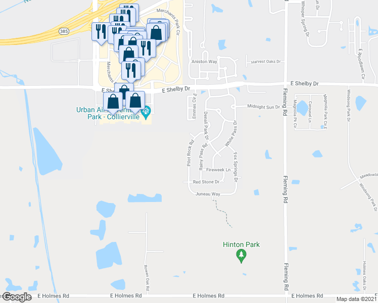 map of restaurants, bars, coffee shops, grocery stores, and more near 10407 Pilot Rock Road in Collierville