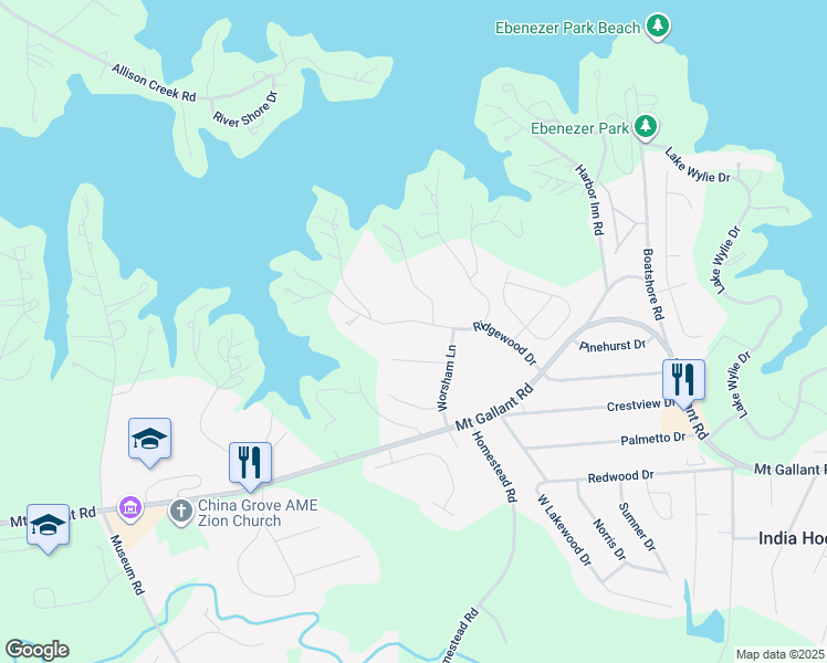 map of restaurants, bars, coffee shops, grocery stores, and more near 1397 Ridgewood Drive in Rock Hill