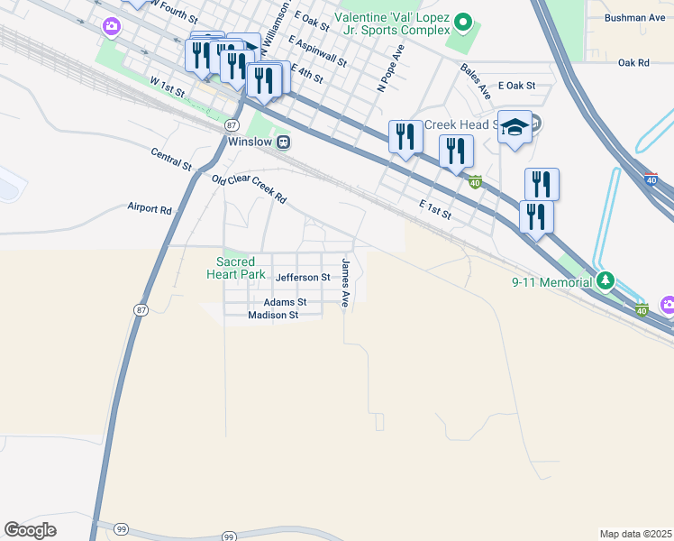 map of restaurants, bars, coffee shops, grocery stores, and more near 618 Jefferson Street in Winslow