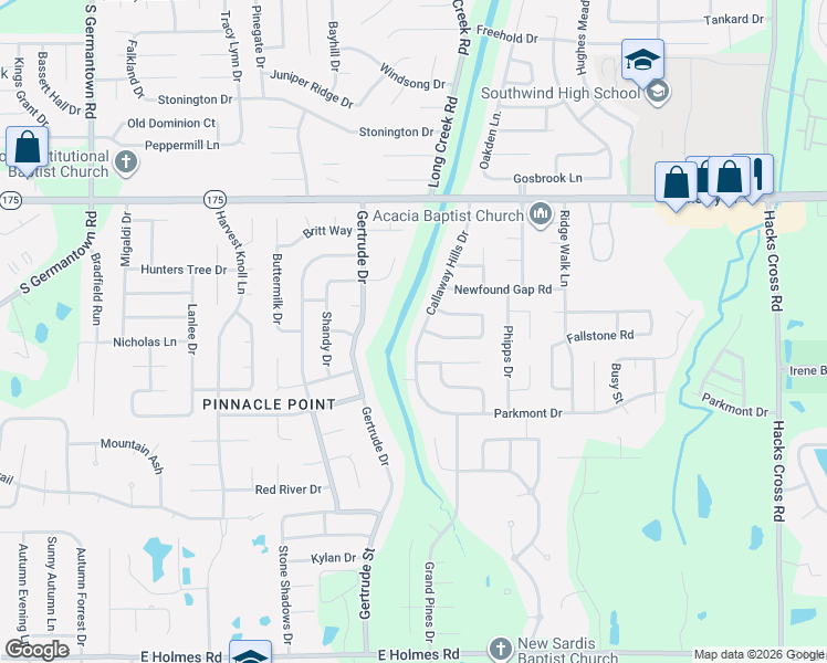map of restaurants, bars, coffee shops, grocery stores, and more near 4842 Callaway Hills Drive in Memphis