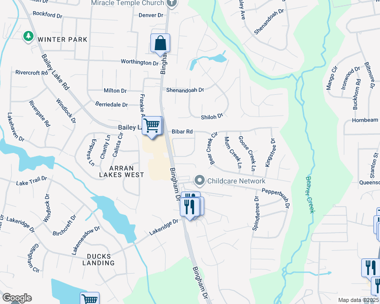 map of restaurants, bars, coffee shops, grocery stores, and more near 1731 Renwick Drive in Fayetteville
