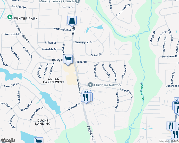 map of restaurants, bars, coffee shops, grocery stores, and more near 1740 Renwick Drive in Fayetteville