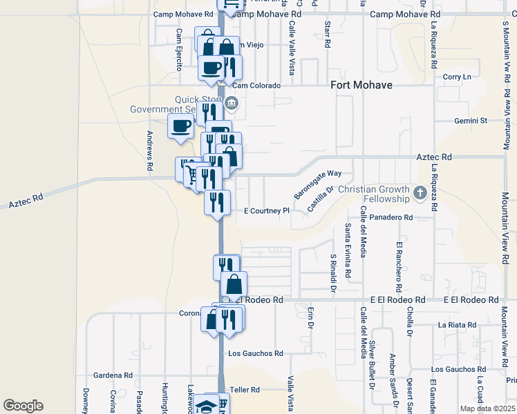 map of restaurants, bars, coffee shops, grocery stores, and more near 4841 Mesa Villas Drive in Fort Mohave