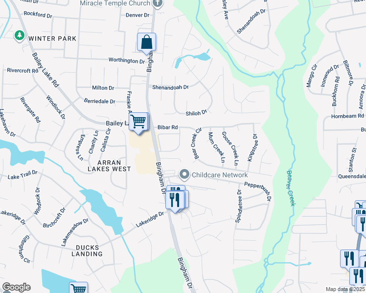 map of restaurants, bars, coffee shops, grocery stores, and more near 1740 Renwick Drive in Fayetteville
