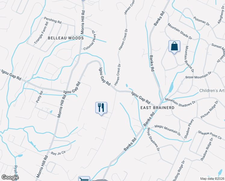 map of restaurants, bars, coffee shops, grocery stores, and more near 1919 Julian Ridge Road in Chattanooga