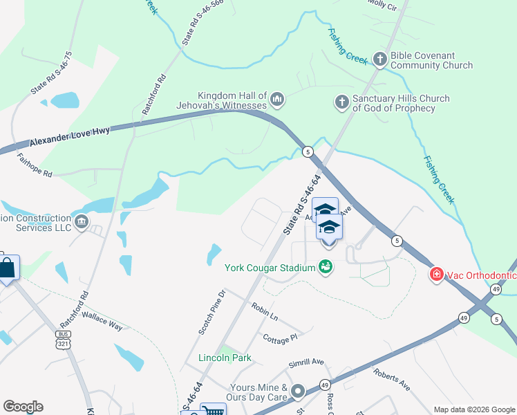 map of restaurants, bars, coffee shops, grocery stores, and more near 195 Scotch Pine Drive in York