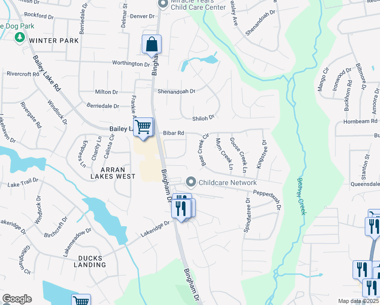 map of restaurants, bars, coffee shops, grocery stores, and more near 1740 Renwick Drive in Fayetteville