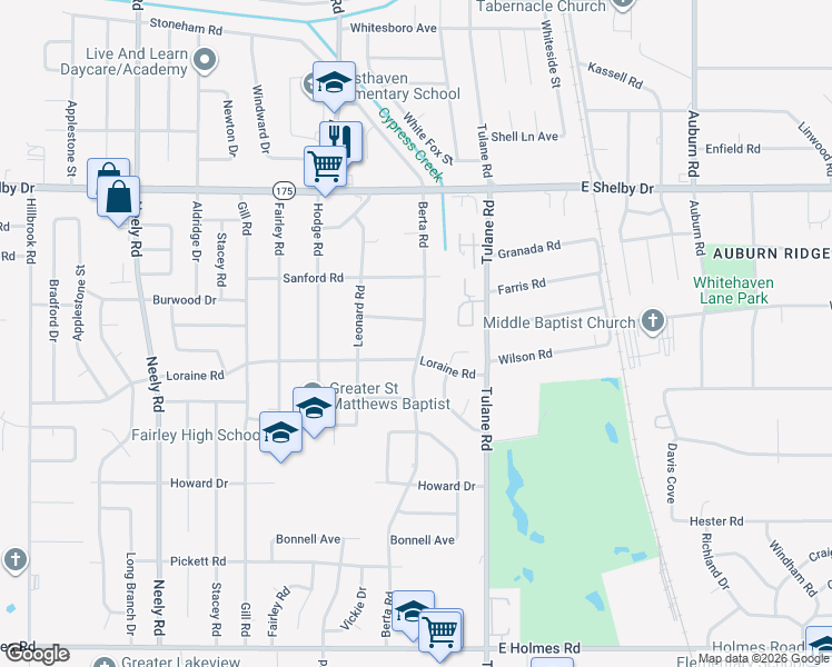 map of restaurants, bars, coffee shops, grocery stores, and more near 4843 Berta Road in Memphis