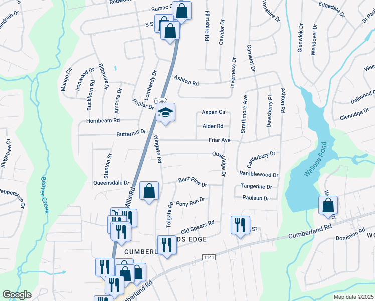 map of restaurants, bars, coffee shops, grocery stores, and more near 2119 Quailridge Drive in Fayetteville