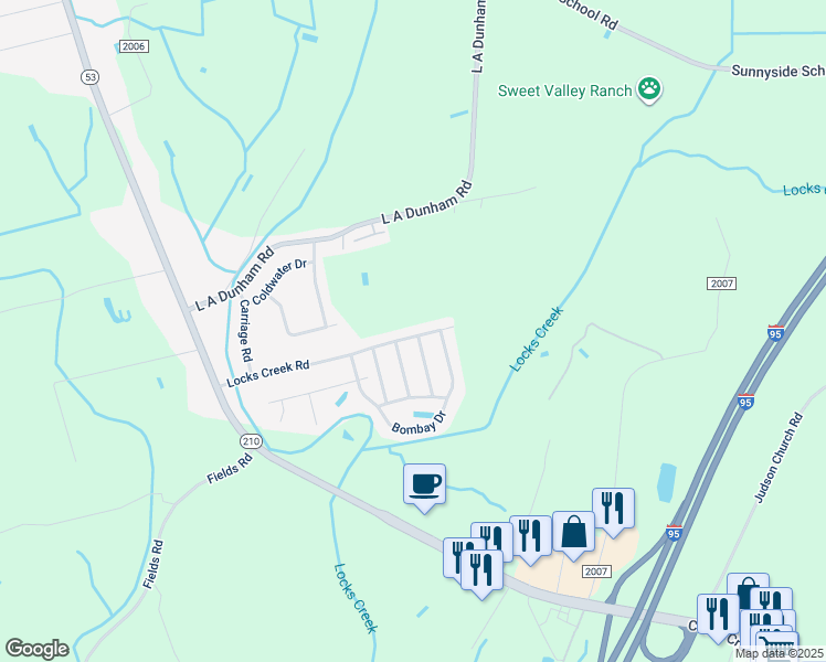 map of restaurants, bars, coffee shops, grocery stores, and more near 1217 Locks Creek Road in Fayetteville