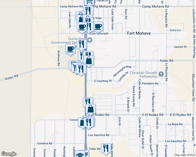 map of restaurants, bars, coffee shops, grocery stores, and more near 4841 Mesa Villas Drive in Fort Mohave