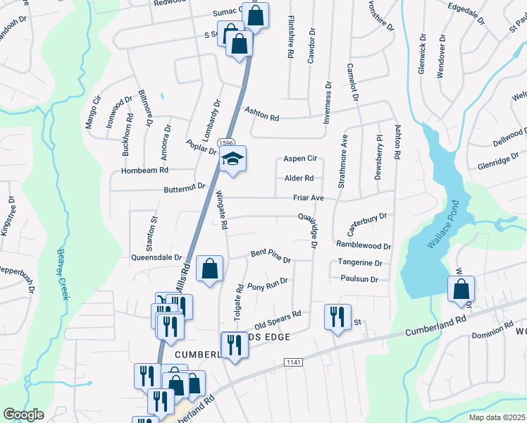 map of restaurants, bars, coffee shops, grocery stores, and more near 2119 Quailridge Drive in Fayetteville