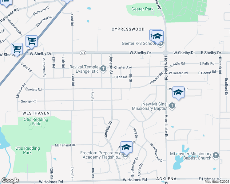map of restaurants, bars, coffee shops, grocery stores, and more near 337 Hewlett Road in Memphis