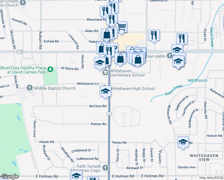 map of restaurants, bars, coffee shops, grocery stores, and more near 1163 Meadowlark Lane in Memphis