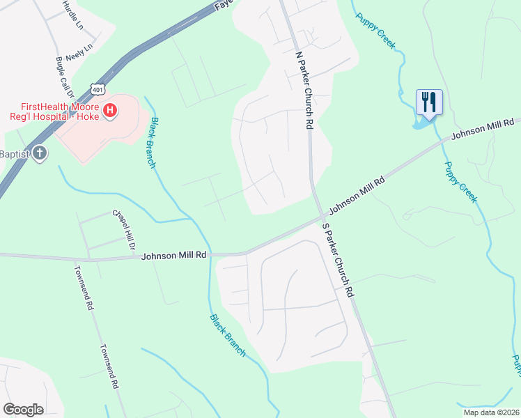 map of restaurants, bars, coffee shops, grocery stores, and more near 246 Van Buren Dr in Raeford