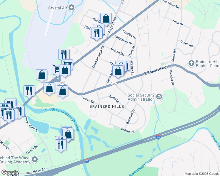 map of restaurants, bars, coffee shops, grocery stores, and more near 311 Guild Drive in Chattanooga