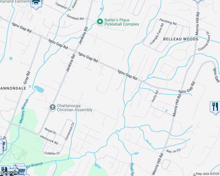 map of restaurants, bars, coffee shops, grocery stores, and more near 1829 Sadler Place in Chattanooga