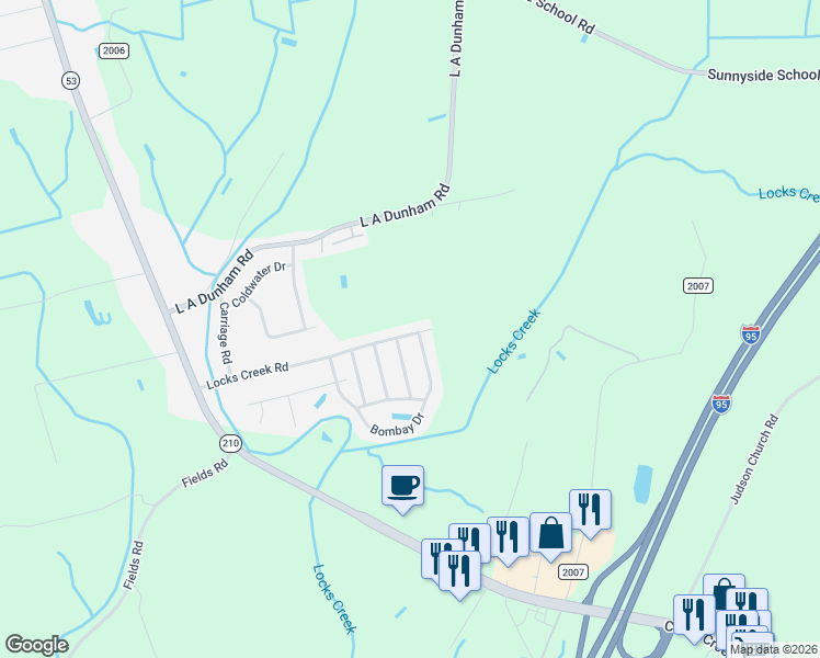 map of restaurants, bars, coffee shops, grocery stores, and more near 1504 Belews Creek Lane in Fayetteville