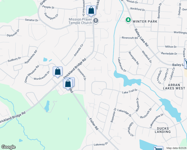 map of restaurants, bars, coffee shops, grocery stores, and more near 6345 Lake Trail Drive in Fayetteville